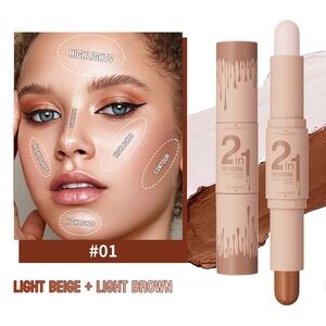 Hello Kiss 2-in-1 Concealer Contour Stick - Light Beige & Light Brown